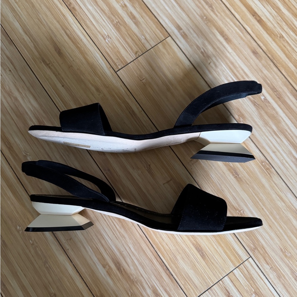 Manolo Blahnik Paclessa Suede Slingback Sandals Black 39.5 9.5